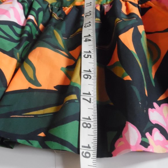 H&M Flared Exotic Leaf Palm Amazon Floral Print Volume Orange Cotton Skirt 6 - Picture 7 of 8